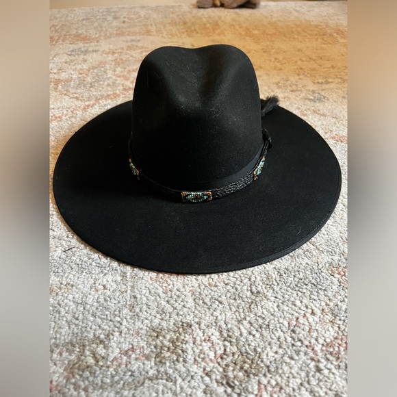 Stetson Black Cowboy Hat with Turquoise/Black Beaded Horse Hair Strap - Picture 3 of 15
